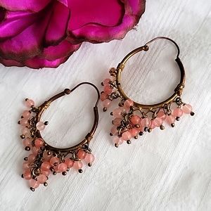 Pink beads hoop earrings